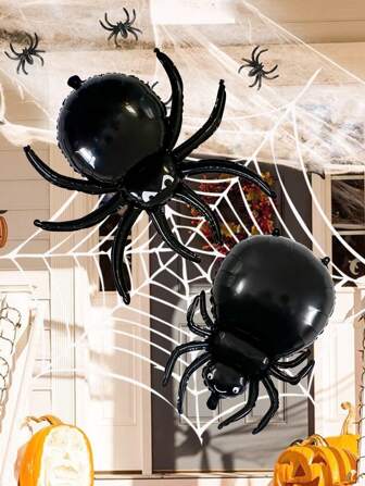 2 件/套万圣节黑蜘蛛气球，万圣节蜘蛛气球装饰，黑蜘蛛铝箔气球，万圣节派对用品，生日派对装饰，恐怖氛围装饰，万圣节室内外装饰，圣诞节