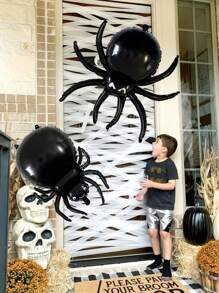 2pcs/Set Halloween Black Spider Balloons, Halloween Spider Balloons Decor, Black Spider Foil Balloons, Halloween Party Supplies, Birthday Party Decorations, Scary Atmosphere Decor, Halloween Indoor & Outdoor Decorations, Christmas