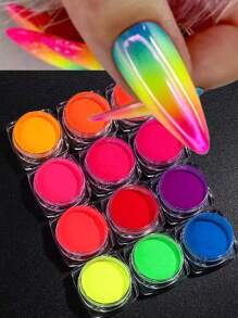 Neon Phosphor Pigment Powder Fluorescent Nail Glitter Chrome Pigment Gradient Effect Ombre Rubbing Neon Dust DIY Manicure Decoration