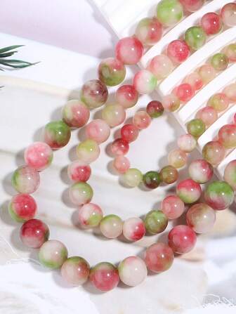 1 串天然西瓜碧玺玉石圆形散石珠 6 8 10 毫米挑选尺寸适合珠宝制作 DIY 手链项链配件 15 英寸