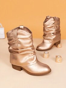 Girls Cowboy Cowgirl Boots Mid Calf Boots Western Removable Fold Over Embroidered Fashion Star-Shaped Decoration - Màu Hoa hồng đỏ - Xem 1