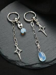 1 Pair Y2K Punk Star Earrings For Women Fashion Korean Jewelry Accessories Gift Protein Crystal Asymmetrical Star Pendant Gothic Ear Hooks