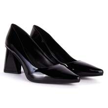 Women's Pumps Patent Heel Medium Block 7.5cm Pointed Toe Elegant Fashion Luxury Comfortable Non-Slip - 黑色 - 查看 2