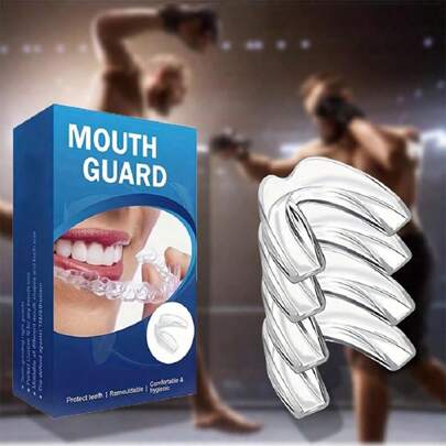 Una Scatola Da 4 Paradenti Sportivi Per Adulti In Trasparente EVA Ritagliabile Protettore Dei Denti Per Protezione Boxe Sport Sanda Taekwondo Basket MMA Muay Thai Taekwondo