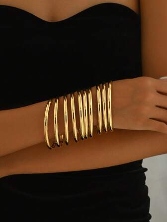 10 pièces/Lot Ensemble de bracelets joncs ronds géométriques minimalistes, bijoux pour port quotidien, cadeau pour femmes