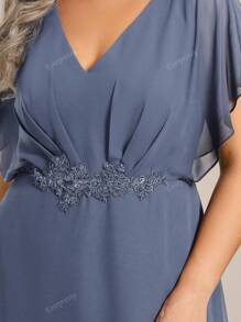 EVER-PRETTY Plus Elegant Embroidery Applique Decor Wrap Split Hem Cocktail Dresses, Party Dress, Wedding Guest Dress