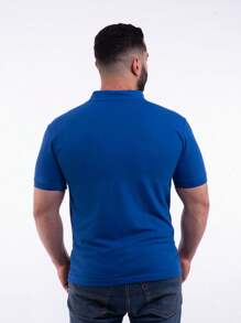 Men's Casual Piquet Polo Collar Shirt 2 Buttons Plain Without Pocket - 寶藍色 - 查看 5