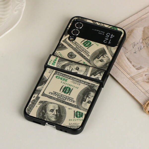 1pc Dollar Sign Pattern PU Leather Folding Phone Case Compatible With Galaxy Z Flip3/4/5 5G