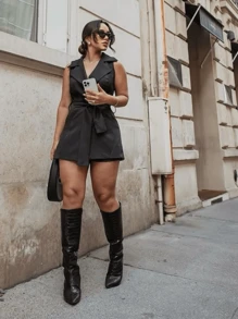 BLAZER Jumpsuit VEST Tailored Tank Top Short Sleeve Social Elegant And Casual Jumpsuit Blogger Shorts Skirt Fashion Summer Pastel Tones Cand Collors 2024 - 黑色 - 查看 7