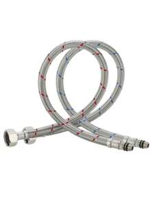 Braided Stainless Steel Flexible Hose 60 Cms Hot Cold - Silver - View 2