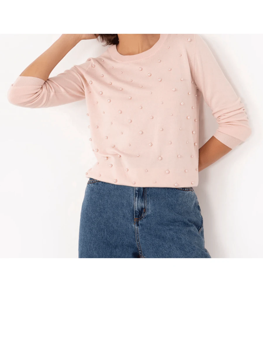 Women's Winter Lanzinha Blouse With Pearls Long Sleeve - Bụi hồng - Xem 1