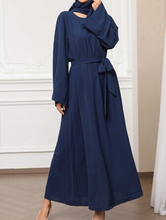 Women's Elegant Solid Color Modest Long Sleeve Long Arabian Dress, Spring Autumn