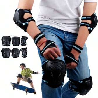6 In 1 Knee Pads Elbow Pads Wrist Guards Protective Gear Set For Kids/Adult Skateboarding Inline Roller Skating Cycling Biking Bicycle Scooter Multi Sports