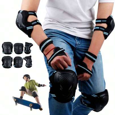طقم واقي 6 في 1 للركبة والكوع والمعصم للأطفال/البالغين لركوب لوح التزلج والتزلج على الخط المباشر وركوب الدراجة والدراجة والدراجة الهوائية والدراجات الكهربائية للرياضات المتعددة