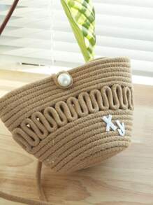 Chữ thêu tùy chỉnh Dệt tay Túi đeo vai mềm có ống hút Túi đi biển Túi đeo vai thẩm mỹ Túi xách Hobo rỗng dành cho nữ Mùa hè để đi du lịch hoặc làm quà tặng Màu nâu - màu nâu - Xem 3