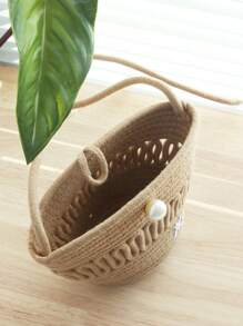 Chữ thêu tùy chỉnh Dệt tay Túi đeo vai mềm có ống hút Túi đi biển Túi đeo vai thẩm mỹ Túi xách Hobo rỗng dành cho nữ Mùa hè để đi du lịch hoặc làm quà tặng Màu nâu - màu nâu - Xem 4