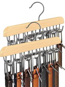 衣柜皮带挂钩，坚固的木质衣架衣柜配件，配有 28 个挂钩，收纳整理器和储物架，最多可容纳 84 条皮带 - 木质，2 个装