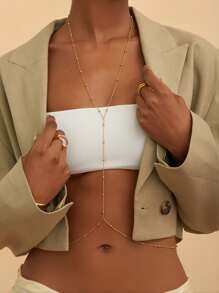 1 件简约优雅时尚珍珠链项链身体链首饰女士海滩风格 - 金色 - 查看 1