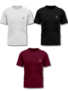 Kit 3 Men's Dry Fit T-Shirt Gym Training Running Cycling Basic Plain Blouse Shirt - Multicolor - View 2