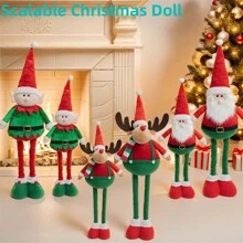 Papai Noel vermelho e verde de Natal, enfeites de boneca de pelúcia de renas