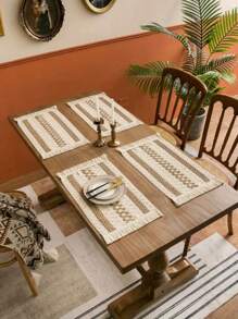 1pc Farmhouse Crochet Patchwork Table Runner, Boho Style Coarse Linen Coffee Color Geometric Pattern, Vintage Charm, Comfortable And Elegant For Coffee Table, Sideboard, Cabinet Cover, Home Decor, Suitable For Kitchen, Dining Room, Dinner Party, Wedding, Bridal Shower, Christmas, Thanksgiving - Multicolor - View 6