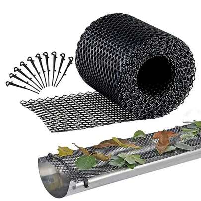 11 Cái/Bộ Cuộn Lưới Bảo Vệ Máng Xối, 6 Inch X 20 Feet, Tấm Bảo Vệ Máng Nước Để Ngăn Ngừa Máng Nước Bị Tắc, Với 10 Kẹp Cố Định, Bảo Vệ Máng Xối Trên Mái, Bộ Lọc Máng Nước