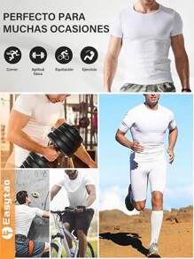 2 Piezas De Camisetas Sólida Para Hombres De Mangas Cortas Y Cuello Redondo Manga Corta Slim Fit para Hombre, Traje de Camiseta con Cuello Redondo ajustado, Traje Deportivo de Manga Corta Elástica verano de casual - Negro - Ver 7