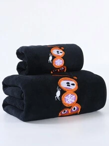 2pcs/1pc Coral Fleece Fairy Tale Black Evil Pumpkin Bathroom Decorative Towel, Soft Absorbent Non-Shedding Unisex Beach/Bath Towel, Large Size For Home, Outdoor, Swimming Pool, Nap Blanket Shower Towels For Beaty Salon, Hotel Sports,Home Essentials, Towel, Skin Care Bath Towel Sheet