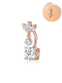 1pc Luxury Fashion Double Leaf Cubic Zirconia Belly Button Ring Piercing Body Jewelry For Women - Double-headed Leaves - View 13