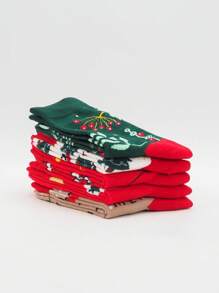 1 paar/3 paren/5 paren Vrouwen Dij Hoge Sokken Zachte Warme Dikke Cartoon Kerst Sokken Modieus Ins Paar Sport Casual Eenvoudige Grote Rode Lange Buis Sokken Unisex