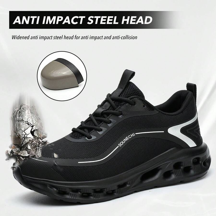Men's Work Shoes, Lightweight Sole, Comfortable, Steel Toe Cap, Slip-Resistant, Anti-Puncture, Protective Footwear - Grey - View 1
