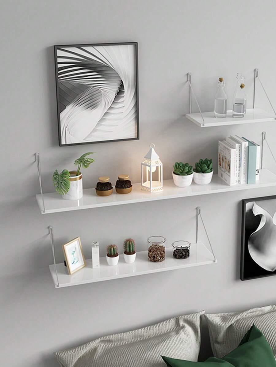 1 件多功能免钻实木墙壁搁板免安装壁挂式架子适用于卧室、宿舍、书房秋季家居装饰房间装饰