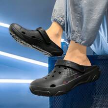 男士新款穿孔防滑防臭厚底高跟凉鞋，夏季户外穿着，舒适高端的感觉 - 黑色 - 查看 4