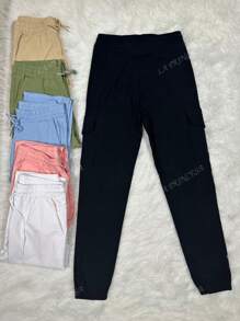 LA PRINCESA Leggins Tipo Biker bolsillos laterales pantalones casuales con cordón Pantalones Cargo de Mujer Versátiles para Citas