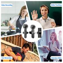 Micrófono lavalier inalámbrico compatible con iPhone, iOS, micrófono de solapa con reducción de ruido para grabación, mini micrófono de solapa, micrófono de solapa inalámbrico para grabación de video, vlog - Negro - Ver 5