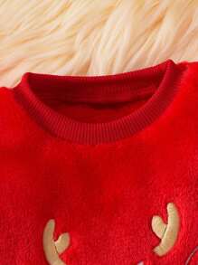 Ensemble bébé fille pull en fourrure brodé de cerfs et pantalon; Top de Noël avec renne, pantalon sapin de Noël; Top rouge; tenue de Noël