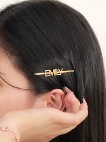 1pc Personalized Uppercase Letter Hair Clip, Customized Stainless Steel Name Hair Pin, Minimalist Customized Text Accessory Headpiece For Women, Mothers Gift, Bridesmaids Gift, Christmas Gift, Wedding Gift, Birthday Gift - Gold - View 3