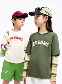 Annil Camisa de Malha de Manga Longa de Gola Redonda para Meninos e Meninas, Top Casual Versátil para Primavera e Outono