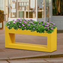 Tall And Long Metal Planter | Flower Long Planter Box | Heavy Duty Planter With Multiple Drainage Holes For Courtyards, Balconies, Front Porches, Commercial Streets, Decks, Gardens - Yellow - View 5