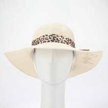 Women's Beach Hat Floppy Brim Bow Tie Summer Pool Leopard Bow With BorderAnimalBeachElegantVintageCuteCasualRibbonContrast BowAnimals - 米色 - 查看 4