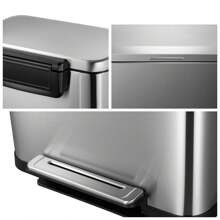 Stainless Steel 50 Liter / 13 Gallon Trash Can, Rectangular Steel Pedal Recycle Bin With Lid And Inner Buckets, Rectangular Hands-Free Kitchen Garbage Can - Bạc - Xem 4