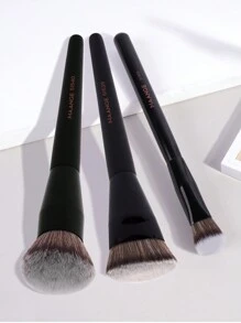 MAANGE 3pcs Soft Makeup Brush, Protable Smudge Cosmetic Brush Makeup Brush With Foundation Brush Blush Brush Loose Powder Brush Contour Brush Highlighter Brush Makeup Tools Gift For Women & Girl Travel Makeup Brush ﻿ - 黑色 - 查看 2