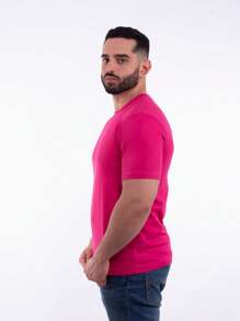 Men's Slim Casual T-Shirt Various Colors Cotton Thread 30.1 Offer - 玫紅色 - 查看 3