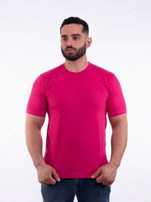 Men's Slim Casual T-Shirt Various Colors Cotton Thread 30.1 Offer - 玫紅色 - 查看 2