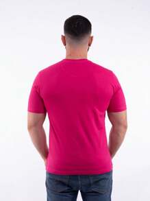 Men's Slim Casual T-Shirt Various Colors Cotton Thread 30.1 Offer - 玫紅色 - 查看 5