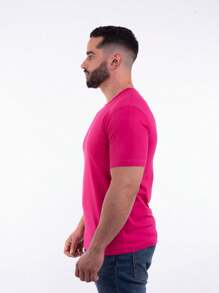 Men's Slim Casual T-Shirt Various Colors Cotton Thread 30.1 Offer - 玫紅色 - 查看 4