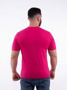 Men's Slim Casual T-Shirt Various Colors Cotton Thread 30.1 Offer - 玫紅色 - 查看 6