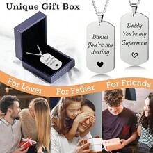 [Individuell Angepasst] Personalisierte Foto Halskette aus Titan-Stahl mit Lasergravur für Herren mit Wunschtext, Modeschmuck Anhänger aus Edelstahl mit Kalenderbild für Frauen als Memorialgeschenk, individuell angepasste Hundemarken Kette für Freund, Vatertags Geschenk für Papa