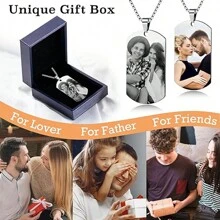 [Individuell Angepasst] Personalisierte Foto Halskette aus Titan-Stahl mit Lasergravur für Herren mit Wunschtext, Modeschmuck Anhänger aus Edelstahl mit Kalenderbild für Frauen als Memorialgeschenk, individuell angepasste Hundemarken Kette für Freund, Vatertags Geschenk für Papa