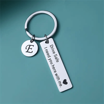 Drive I Need You Here With Me Keychain Alphabet Initial Letter Stainless Steel Key Chain Ring Gift For Him Her Boyfriend Husband Valentine's Day Valentines School Car Accessories Cute Goth Y2k